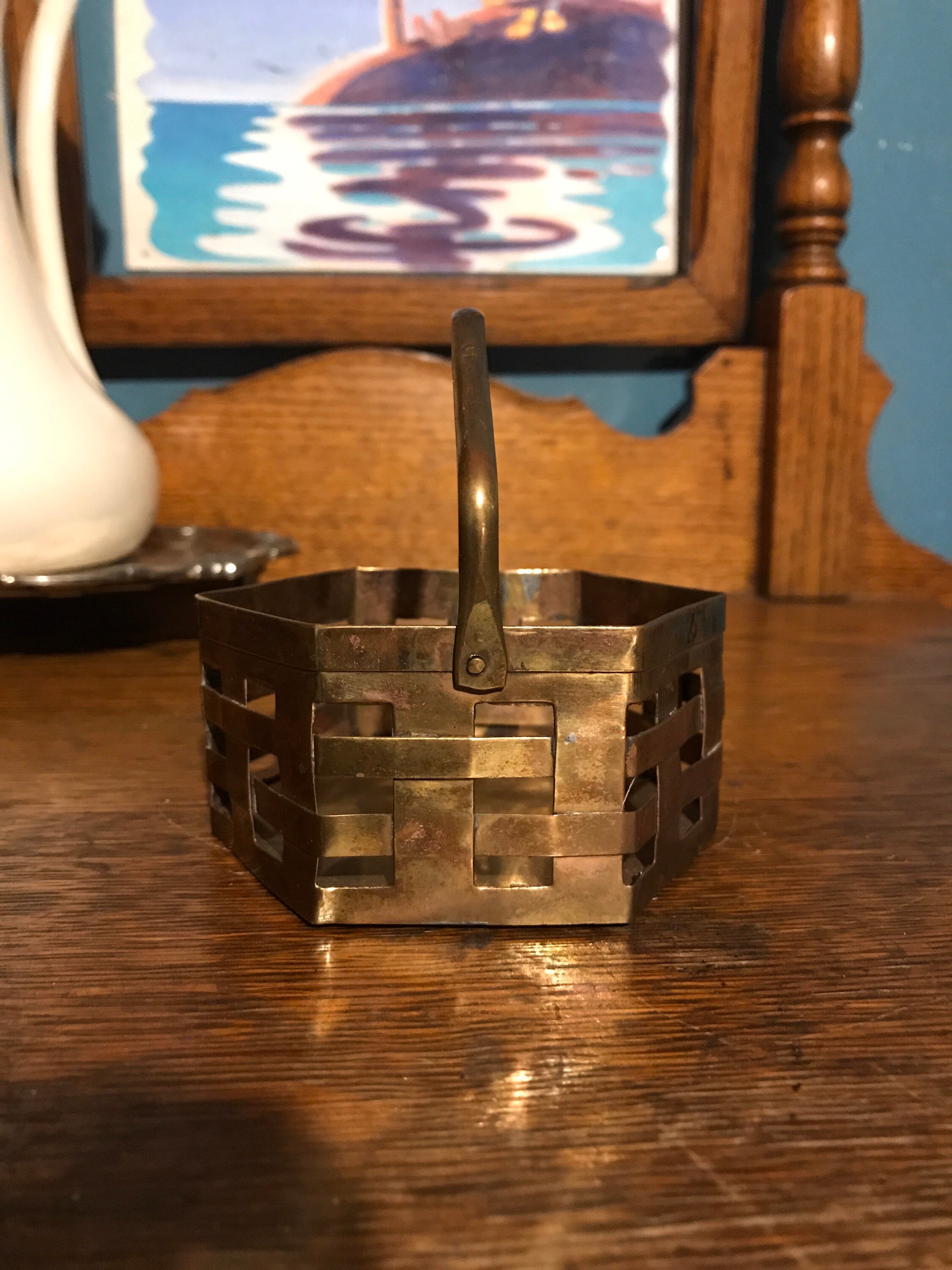 Vintage Small Brass Basket. Woven Brass Basket. Vintage Little Brass