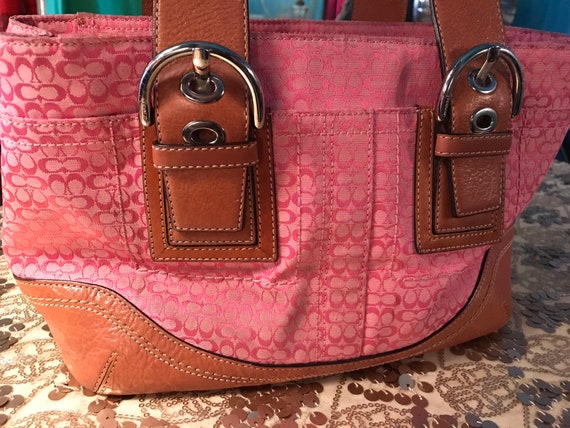 Vintage Pink Coach Purse. Pink Signature Coach Bag. Pink Cloth and
