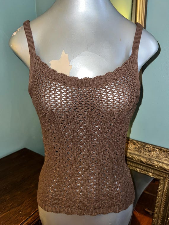 Vintage 1990’s Brown Crochet Summer Sweater Tank,Size Small