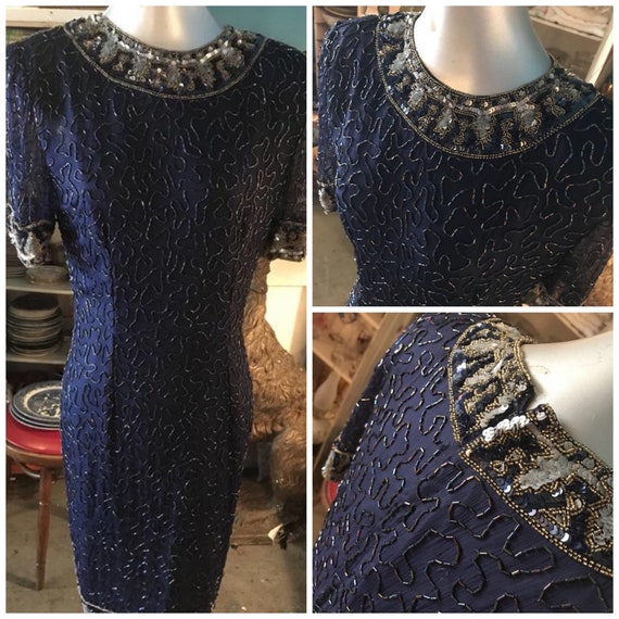 Vintage Laurence Kazar Beaded Dress. Beaded Sequin