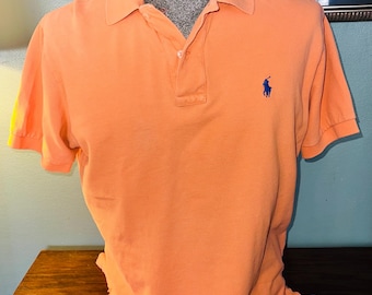 Vintage 1990’s Ralph Lauren Faded Orange Distressed Polo Shirt, Size Medium