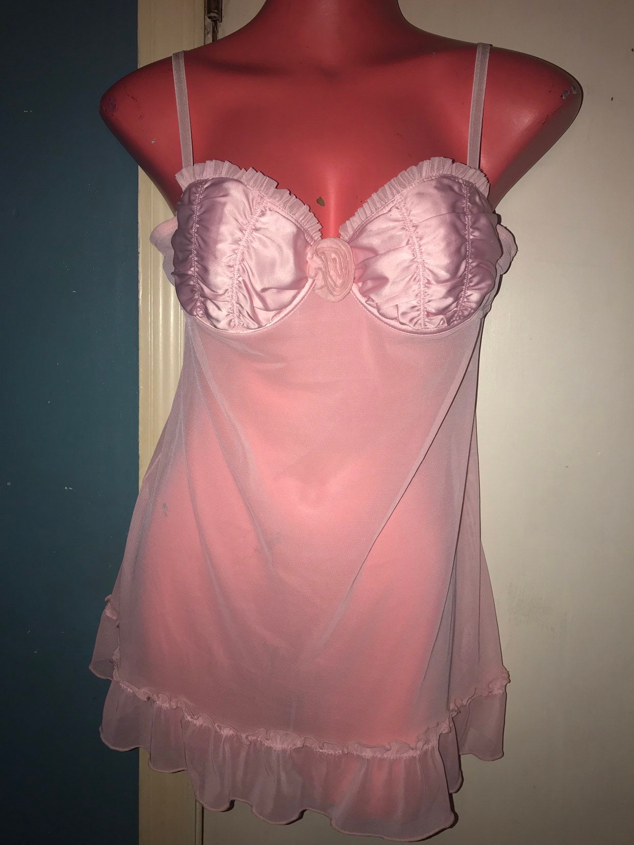Vintage Pink Sheer Nightie. Pink Sheer 