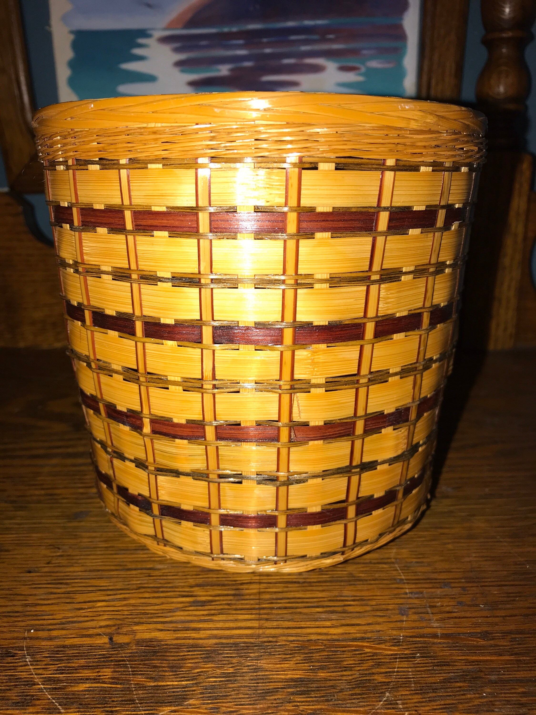 Vintage Small Woven Basket. Tabletop Open Basket. Woven Basket. Small