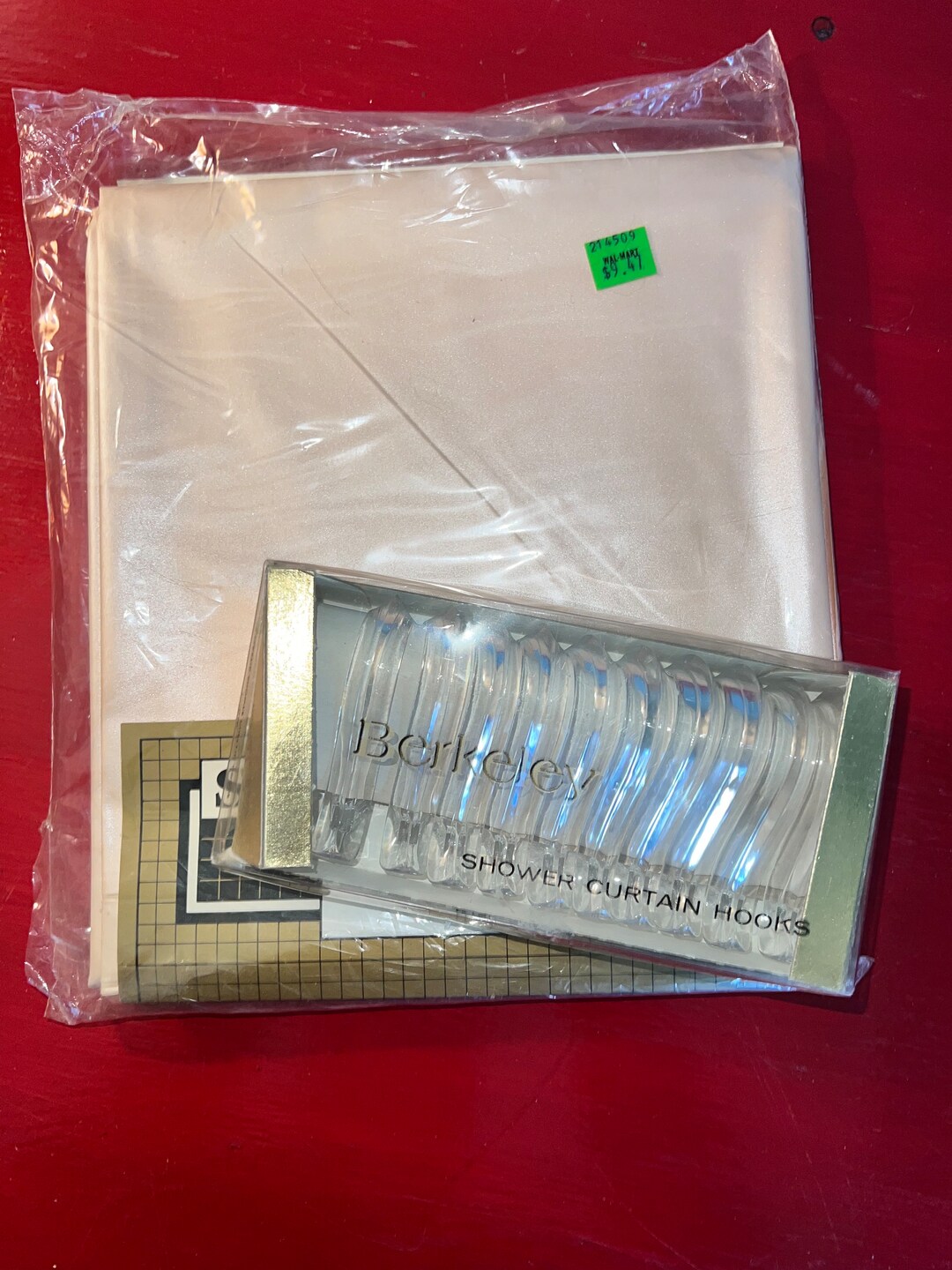 Vintage 1970s Pink Pearl Vinyl Shower Curtain. Vintage Shiny Pink Vinyl