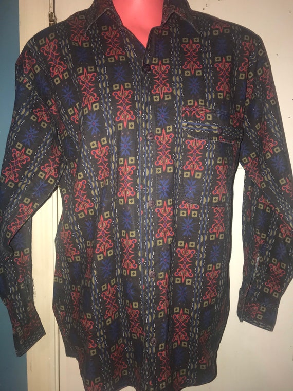 Vintage 90's Todays News Mens Shirt. Very Cool NWT Todays News Button Down Shirt. Patterned Colorful Long Sleeve Shirt, Size Small