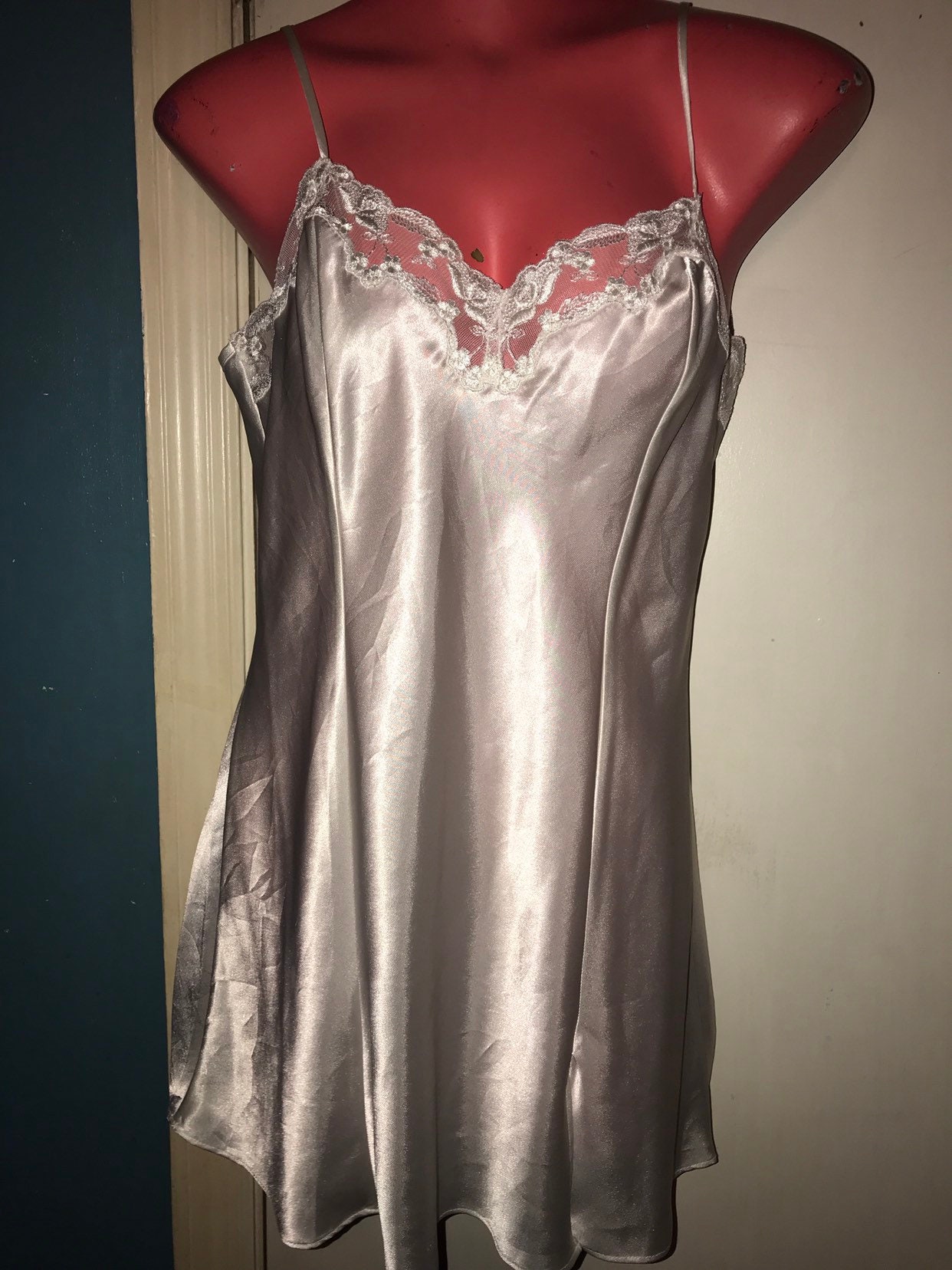 Vintage White Victoria's Secret Nightie. White Satin and Lace Nightie