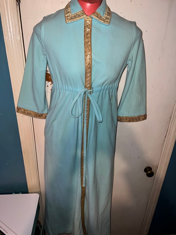 Vintage Baby Blue Loungees Robe. Vintage Soft Hostess Gown. Beautiful Warm Loungewear Robe. Size XS. Movie Costume Design