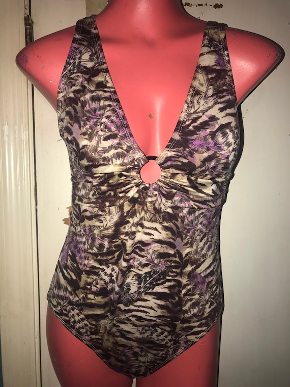 Vintage 1990’s Swimsuit. Vintage Brown and Purple… - image 1