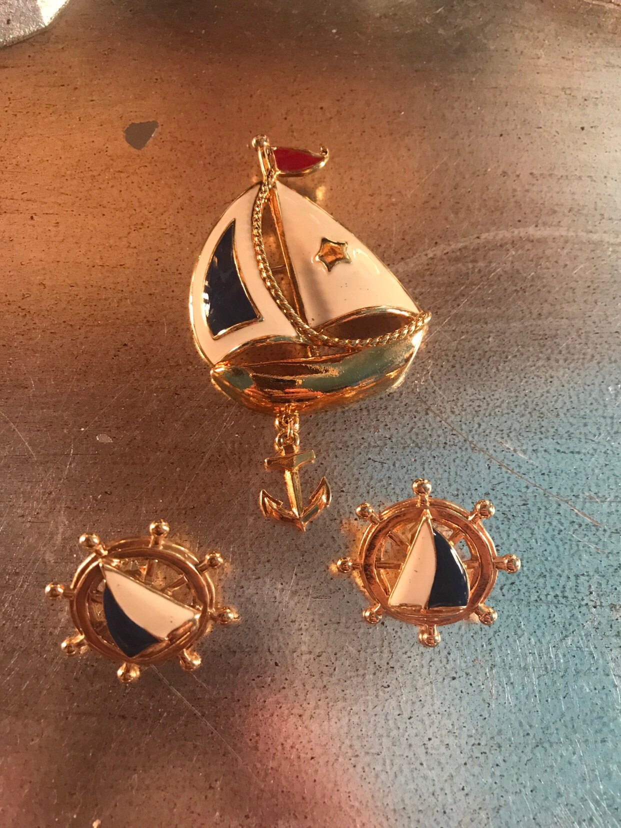 Sailboat Earrings in Gold and Navy by Fornash main image 1