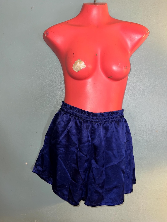 Vintage 1990’s Victoria's Secret Navy Blue Satin Shorts, Gold Label, Size Medium