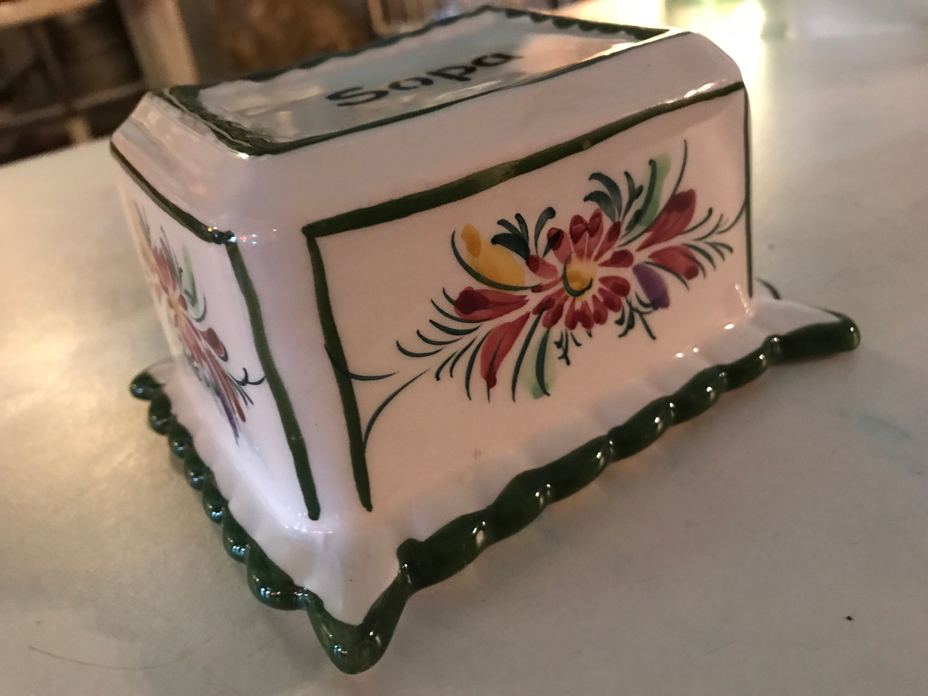 Vintage Ceramic Soap Dish Wall Hanging. Hand Painted in Portugal. Soap