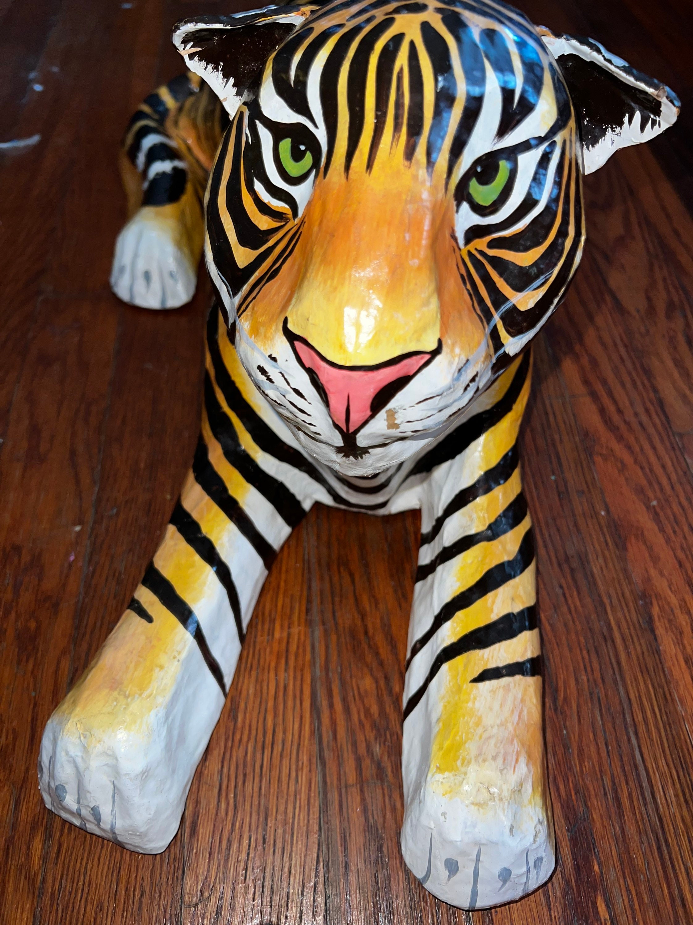 Vintage Paper Mache Tiger. Large Bengal Tiger. Laying Down Tiger, Paper