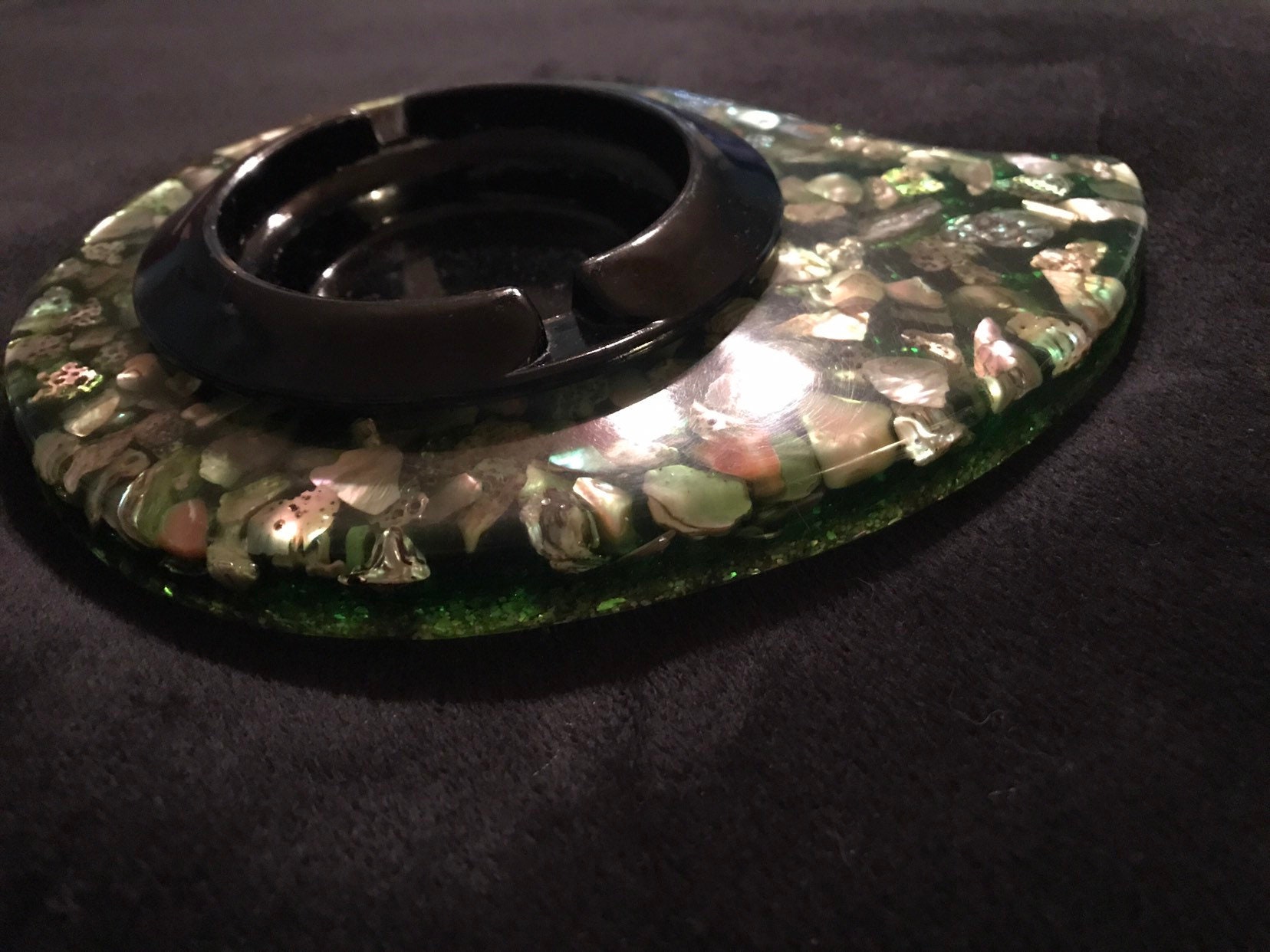 Vintage Lucite Ashtray. Green Abalone Shell Ashtray. MCM Lucite Ashtray