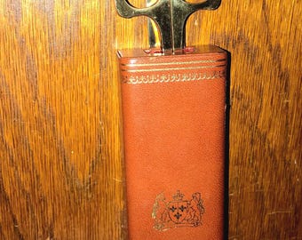 Vintage Gold Scissors and Letter Opener With Leather Case.