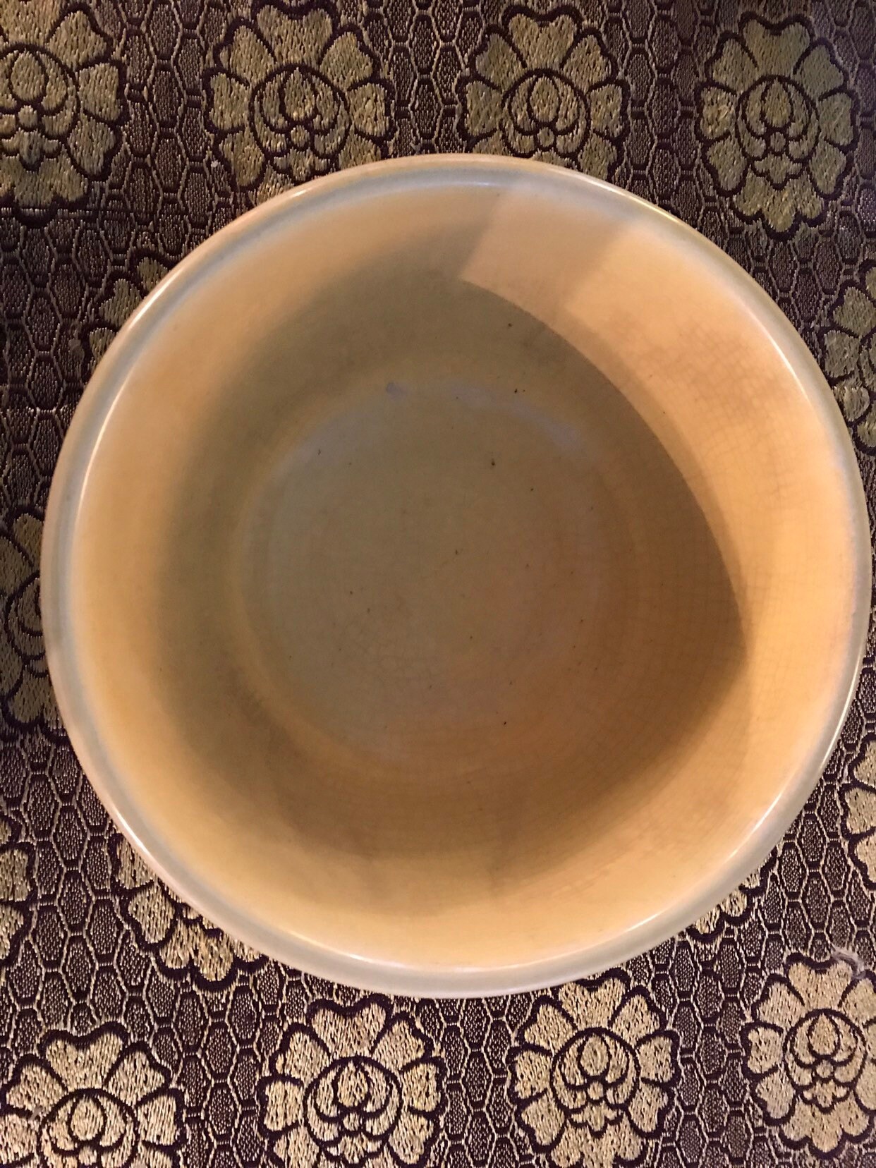 Vintage Yellow Old Pottery Bowl. Heavy Yellow Mixing Bowl. Old Yellow