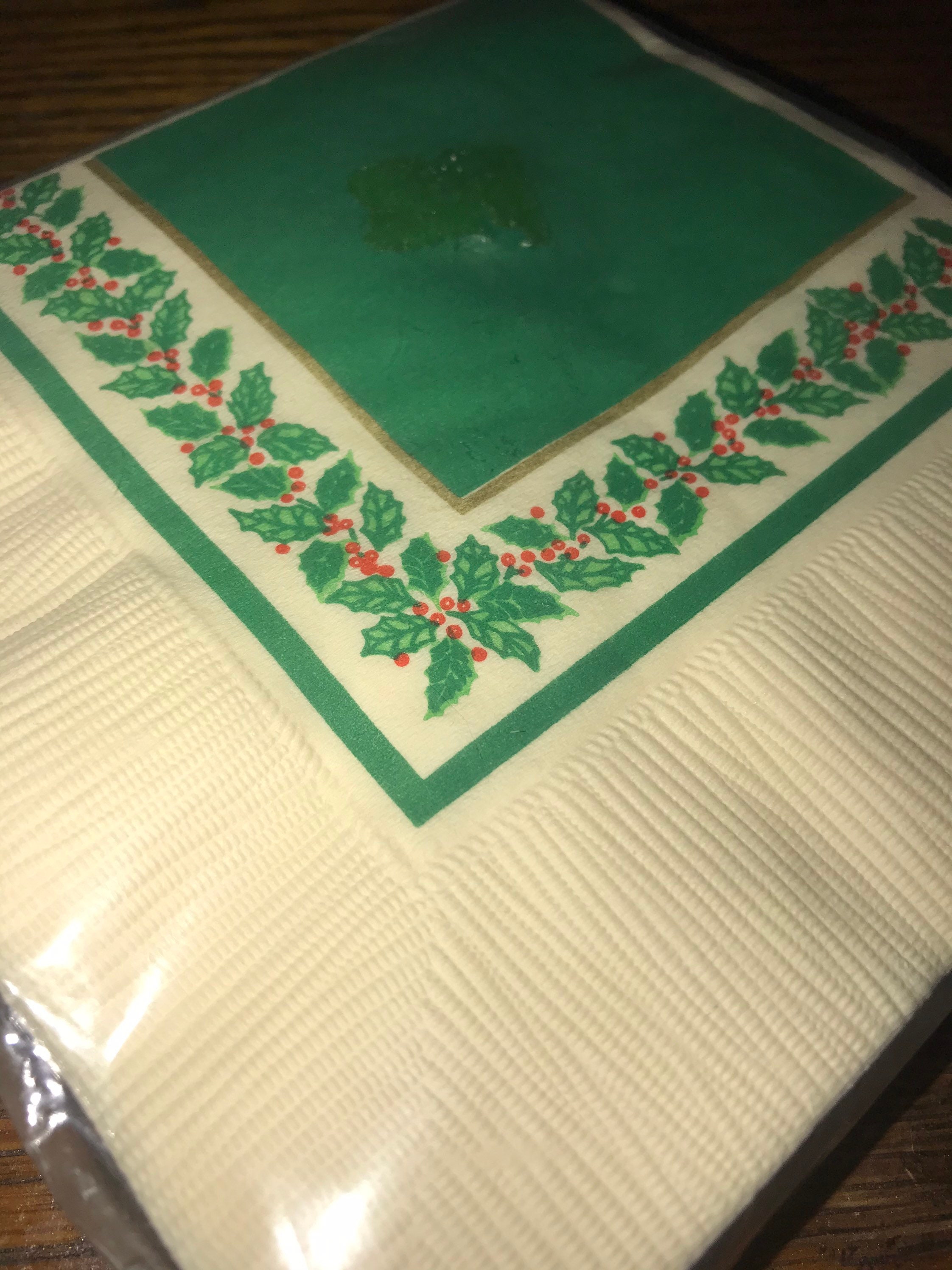 Vintage Paper Christmas Napkins. Vintage Christmas Napkins. Holly