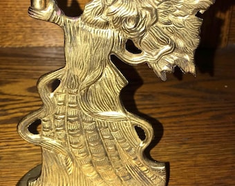 Vintage Brass Angel Candlestick Holder