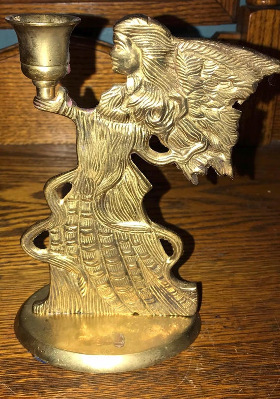 Vintage Brass Angel Candlestick Holder