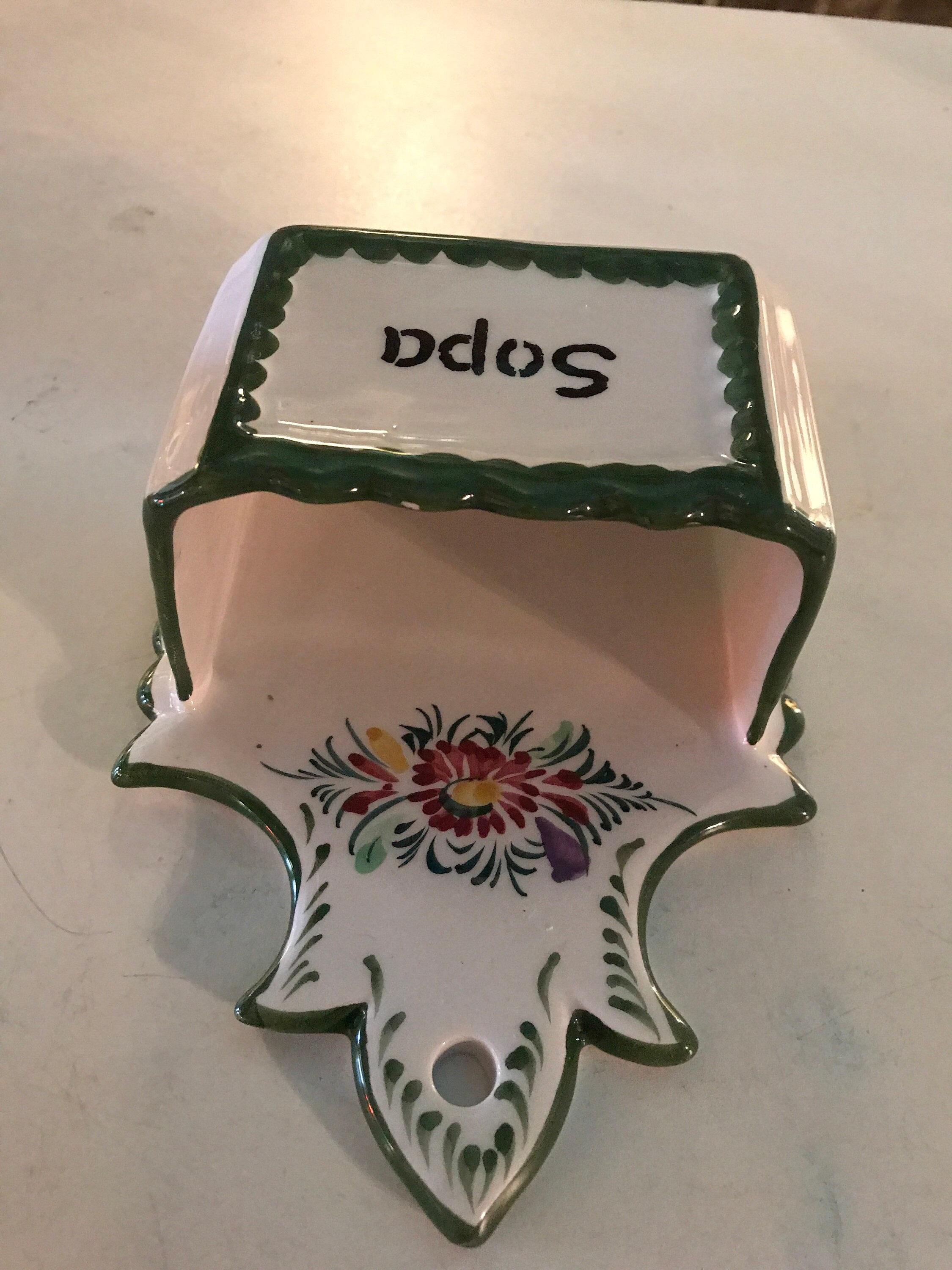 Vintage Ceramic Soap Dish Wall Hanging. Hand Painted in Portugal. Soap