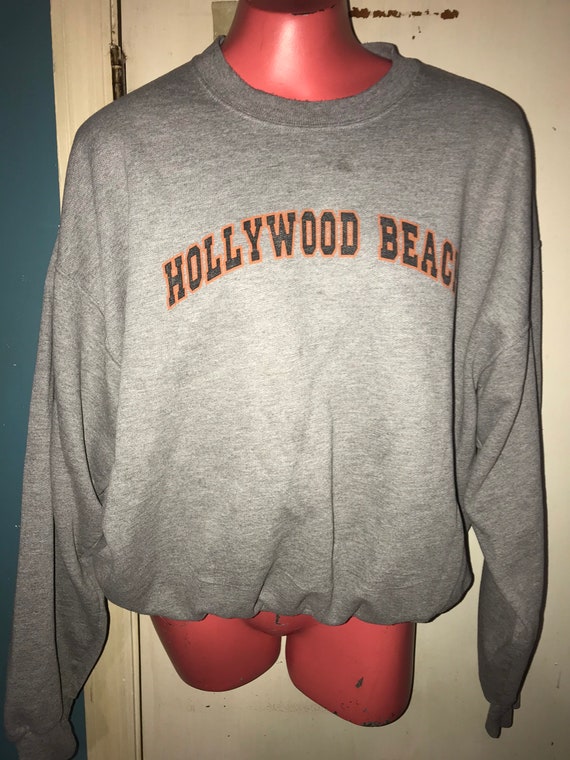 Vintage Distressed Hollywood Beach Sweatshirt. Gray Hollywood Beach Sweatshirt. 80’s Distressed Sweatshirt. Size XL