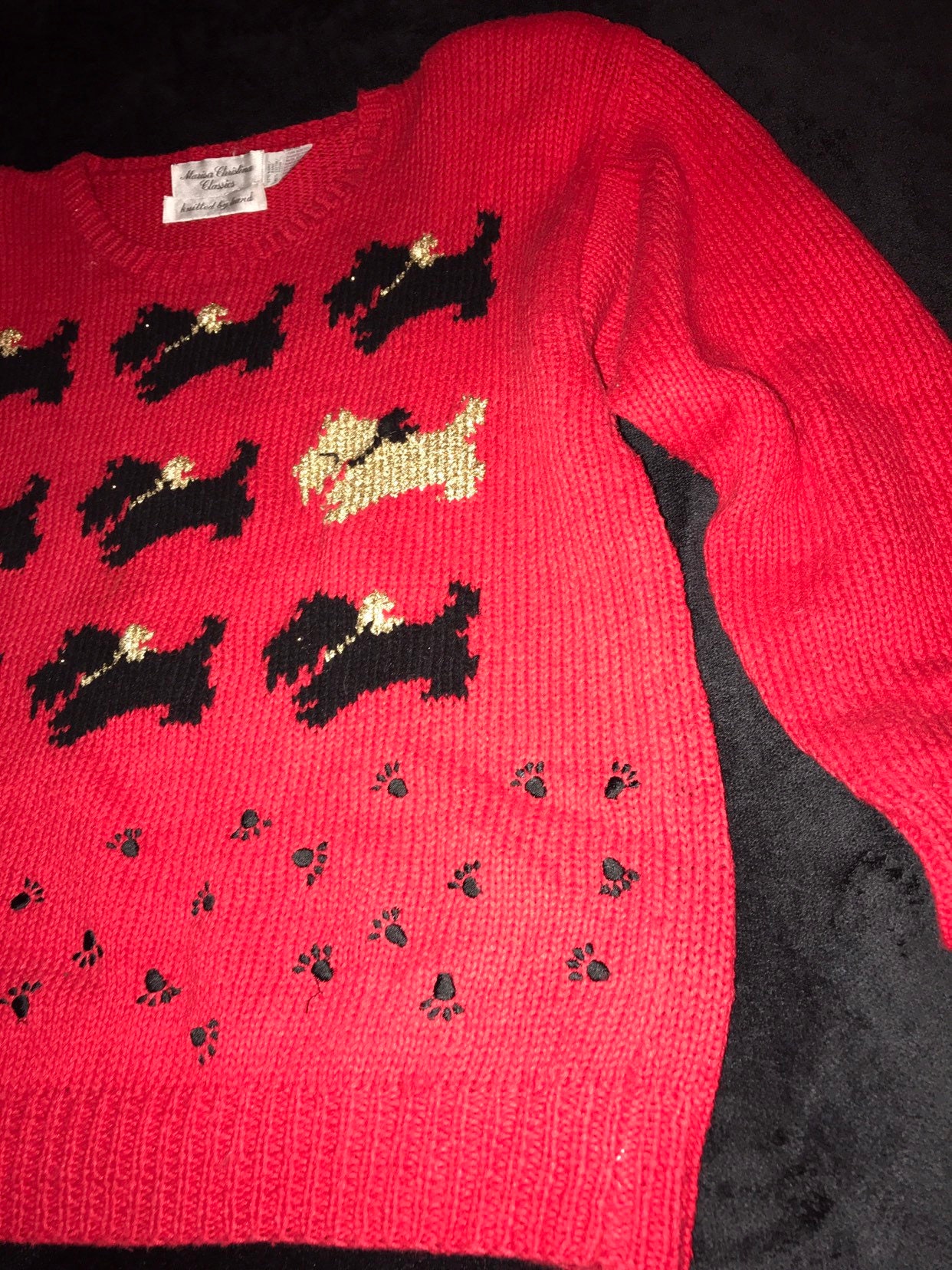 Ugly Dog Sweater. 1980's Red Scottie Dog Sweater. Ugly Red Dog Sweater
