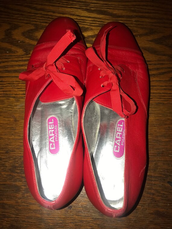 Red Carel Paris Leather Loafers. Adorable Red Loa… - image 2