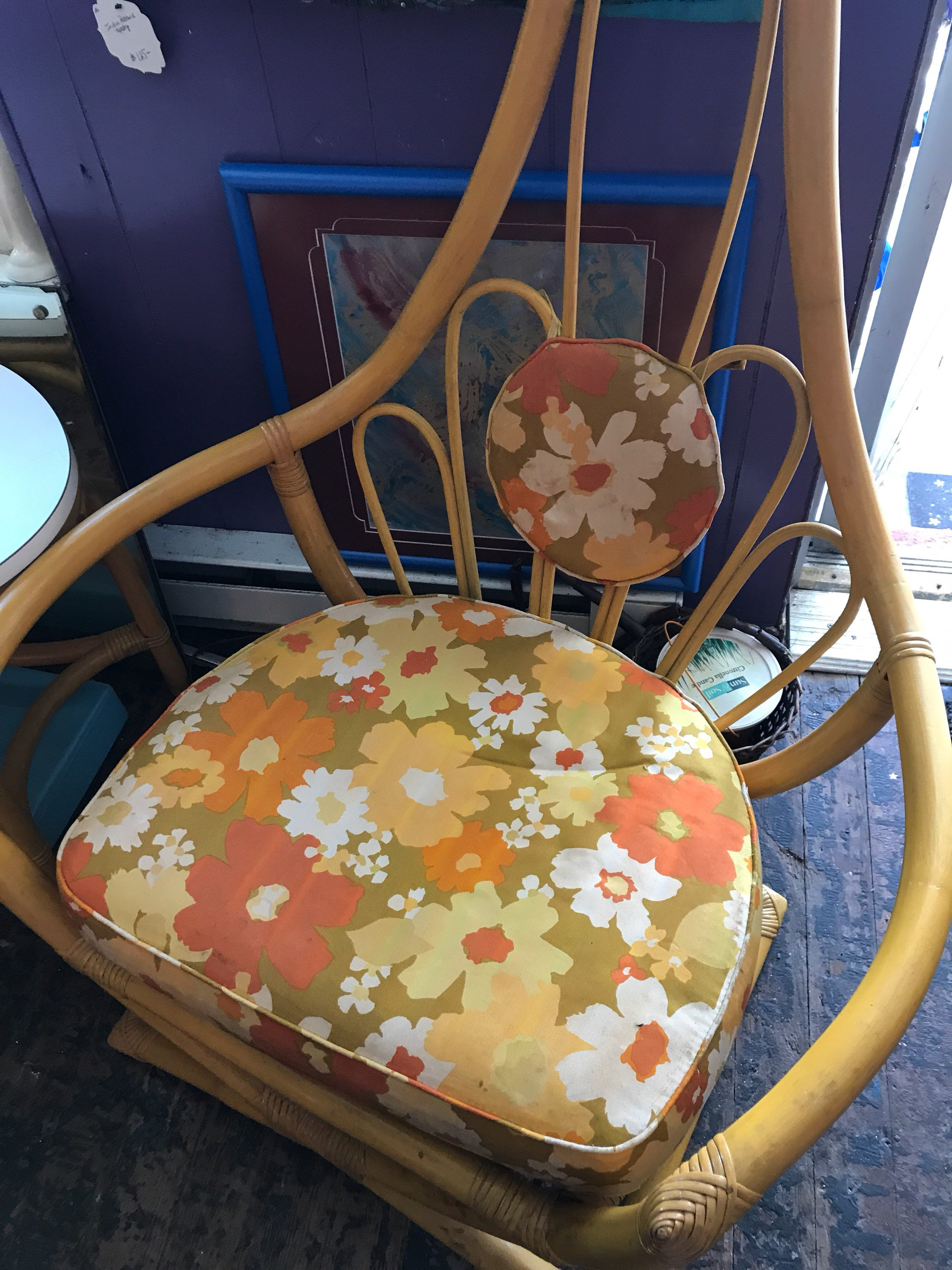 Reserved Vintage Yellow Patio Set. 1970's Wooden Yellow Chairs and