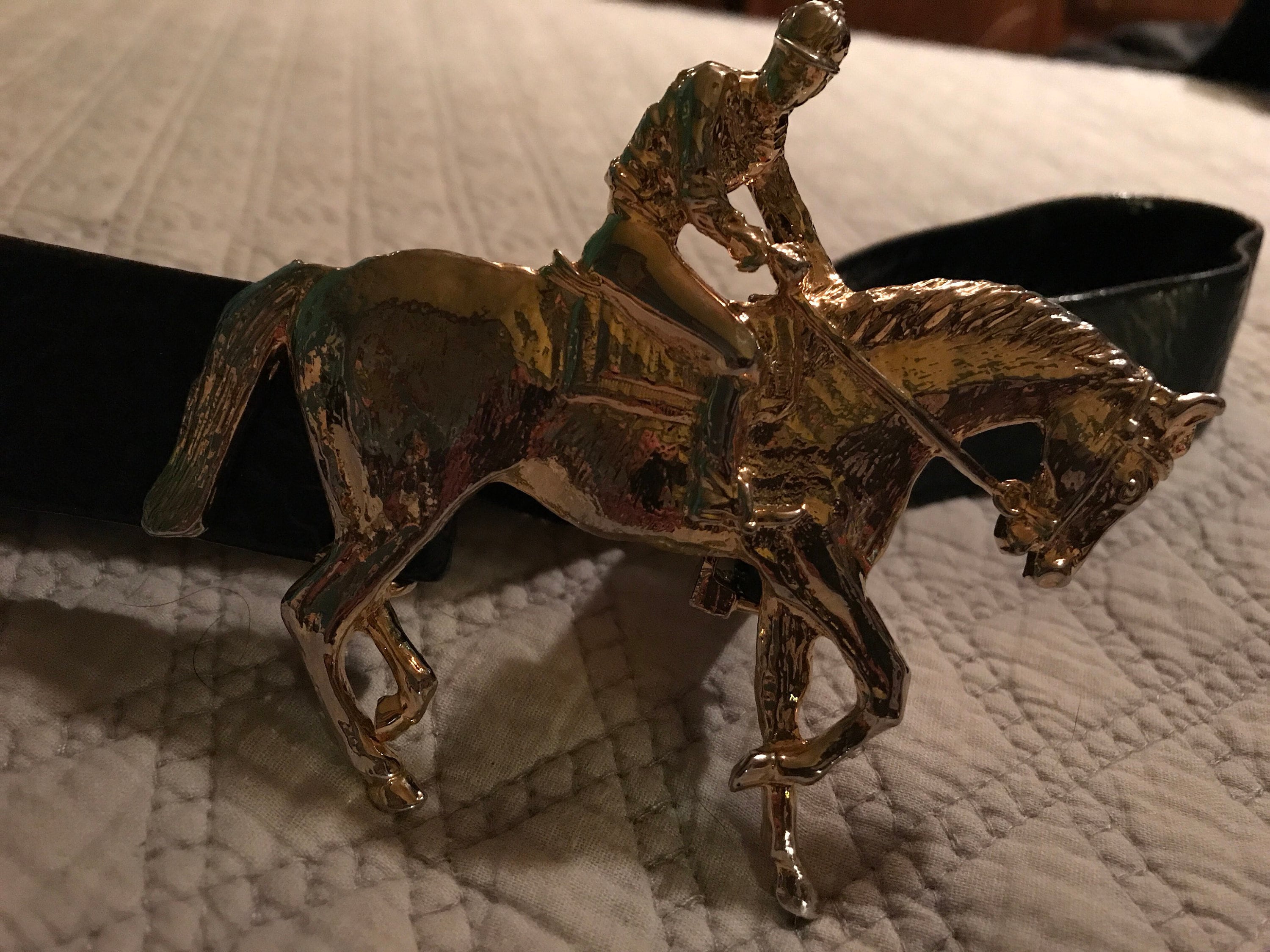 Vintage Mimi di Gold Horse Belt Buckle. Gold Horse and Rider Belt