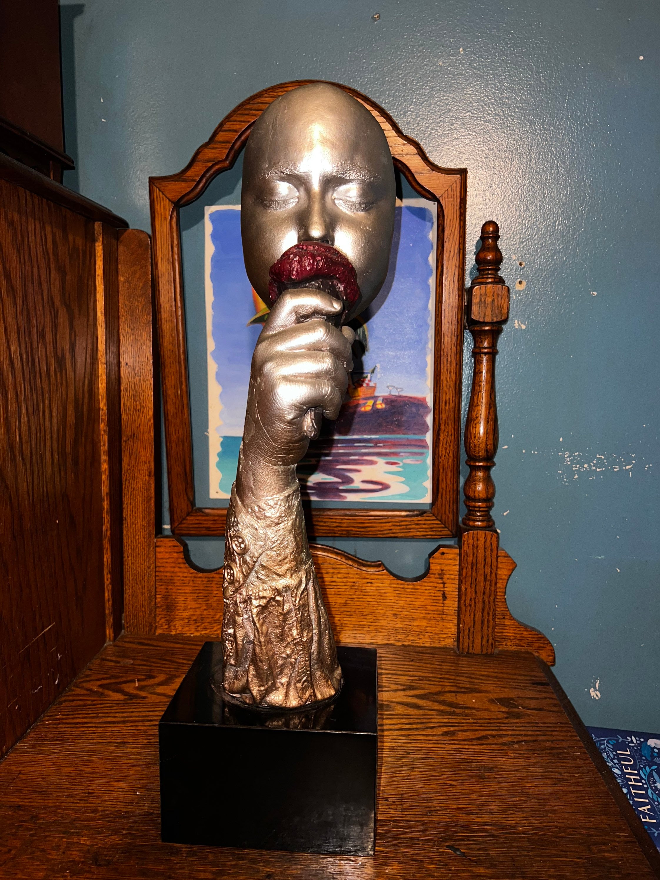 Vintage John Cutrone Sculpture. Ice Cream Hand Man Statue. Austin