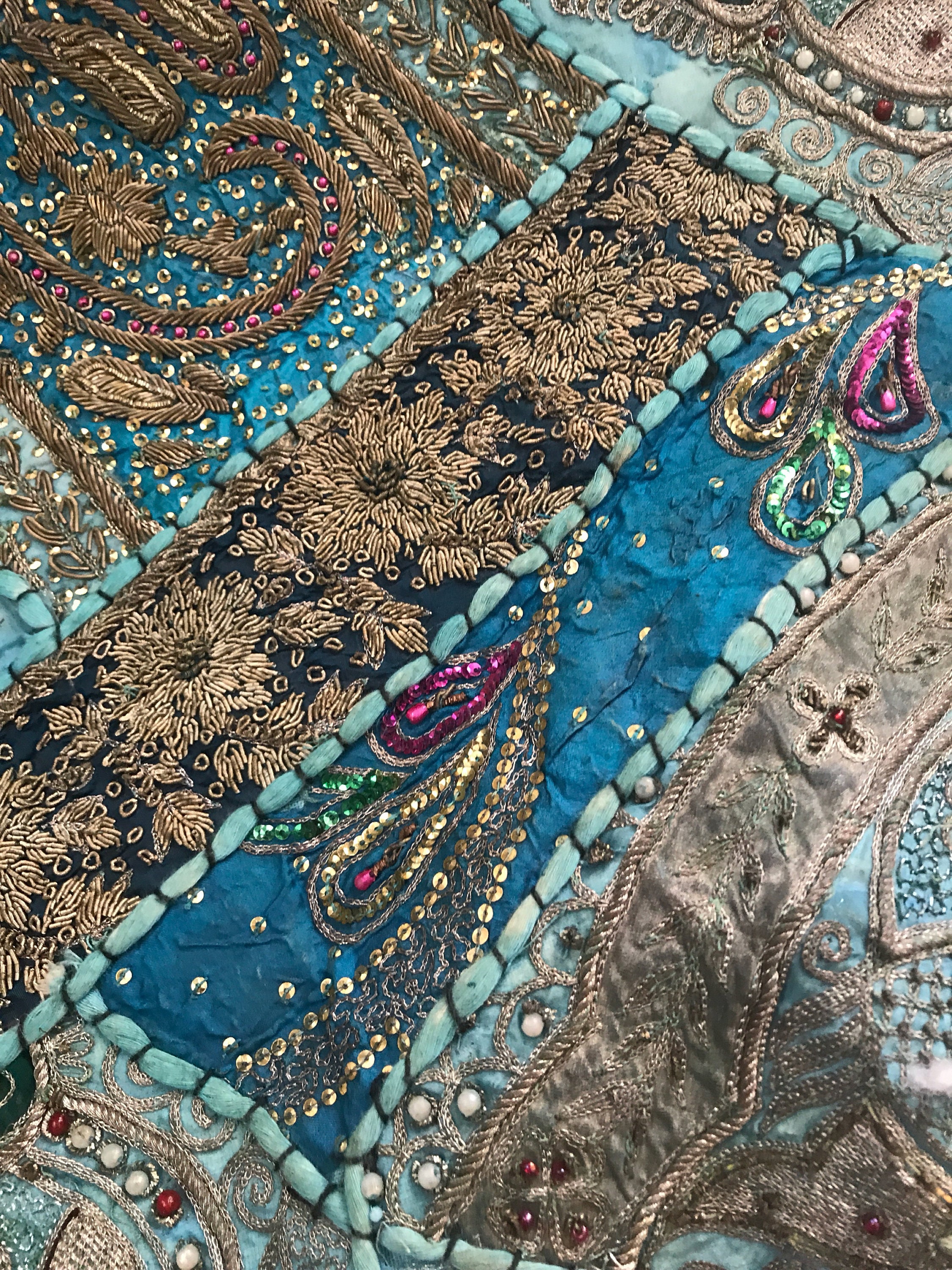 Vintage Bohemian Tapestry. Indian Sari Patchwork Beaded Tapestry. Wall Hanging. Indian Sari Wall 