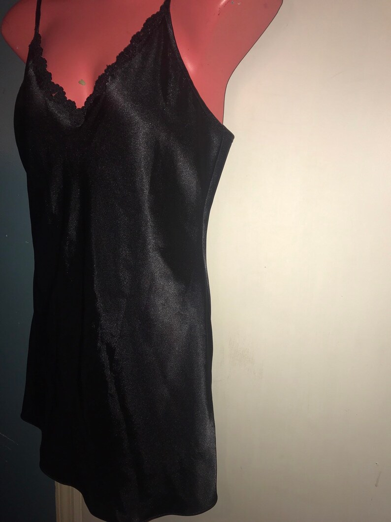 Size Medium Vintage Black Nightgown Jones New York Nightgown Vintage Short Black Nightgown Floral Lace Nightie