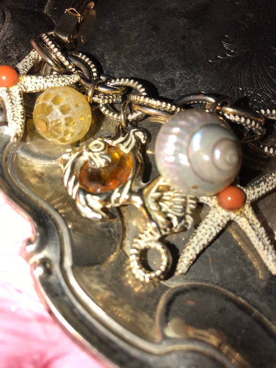 Vintage Charm Bracelet. Fish and Sea Shell Charm … - image 5