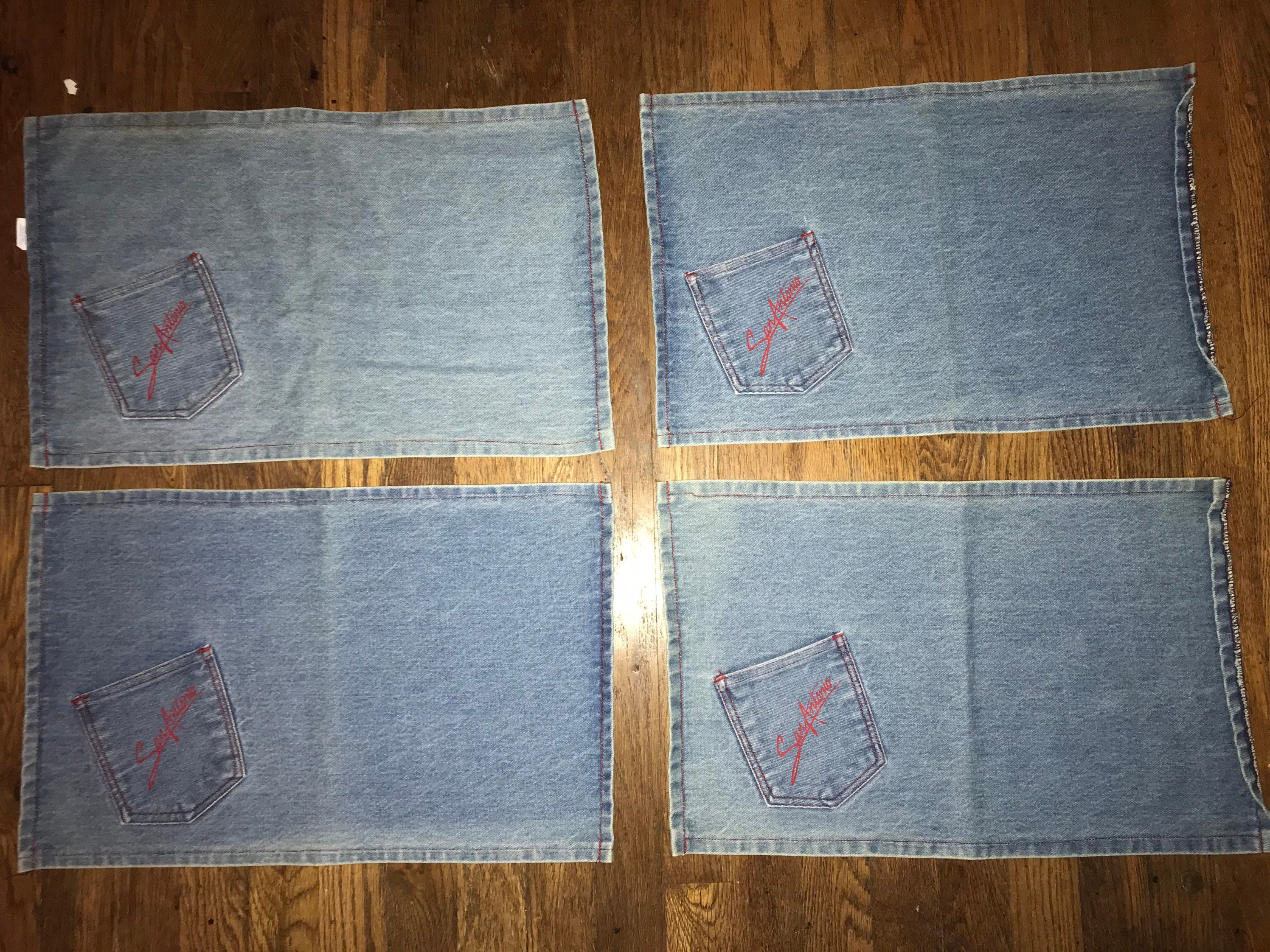 Vintage Blue Jean Placemats. Vintage San Antonio Denim Table Placemats. Set of Four San Antonio
