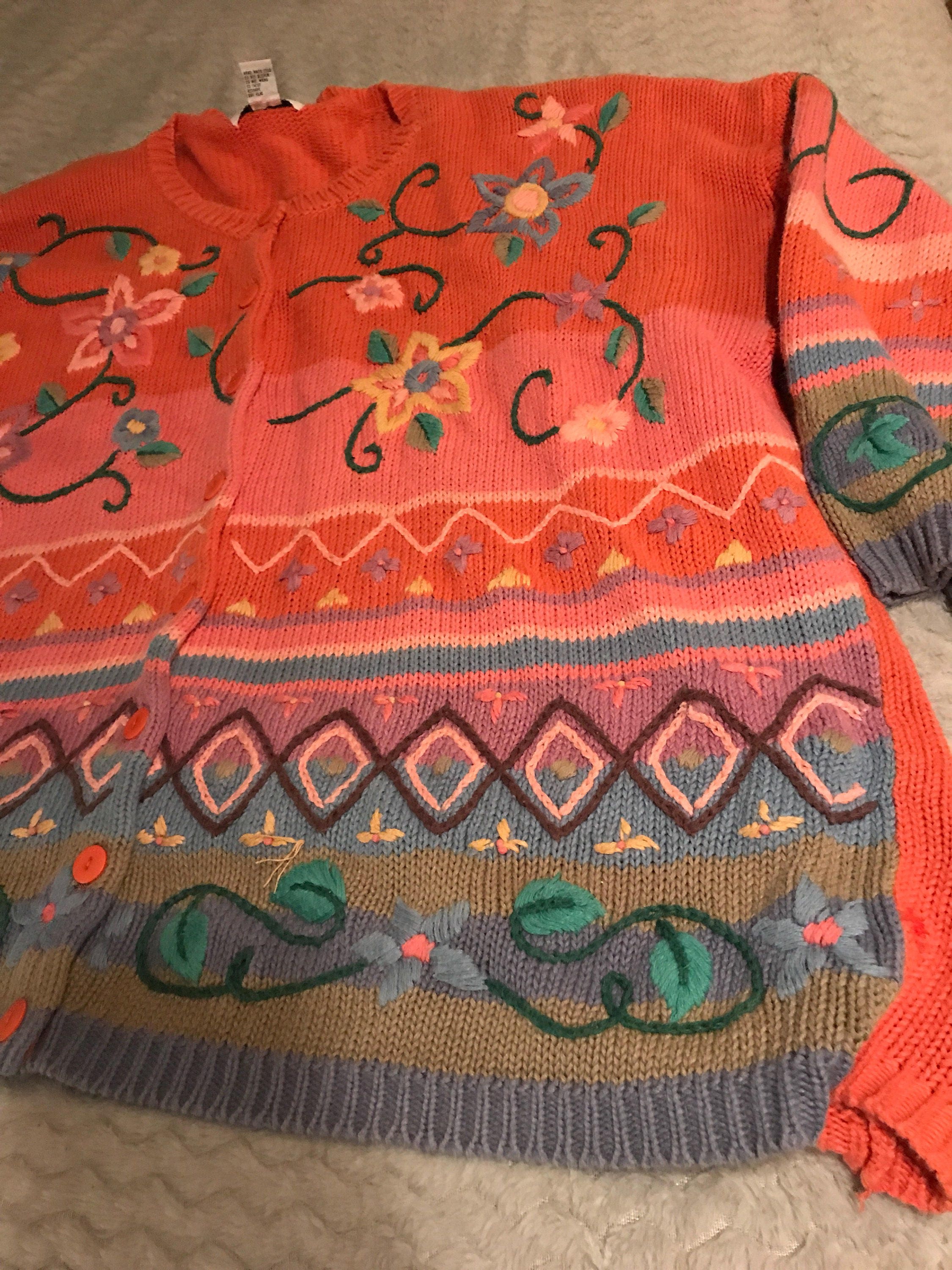 Vintage Sweater. Flower Sweater. Spring Sweater. Orange Flower Sweater ...