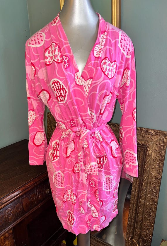 Vintage Pink Cotton Heart Robe, Size Small