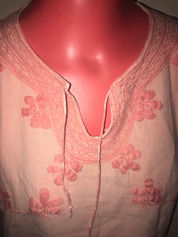 Vintage 1960's Pink Boho Shirt. Short Sleeved Emb… - image 2