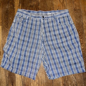 Vintage 1990’s Men’s Gitano Blue Striped Jean Shorts, Size 38