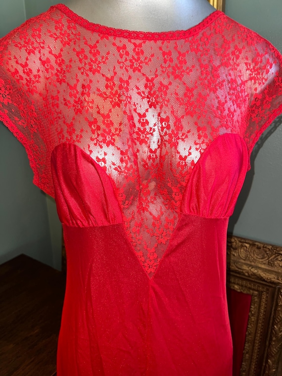 Vintage 1970’s Red Lace Nightgown, Size S/M