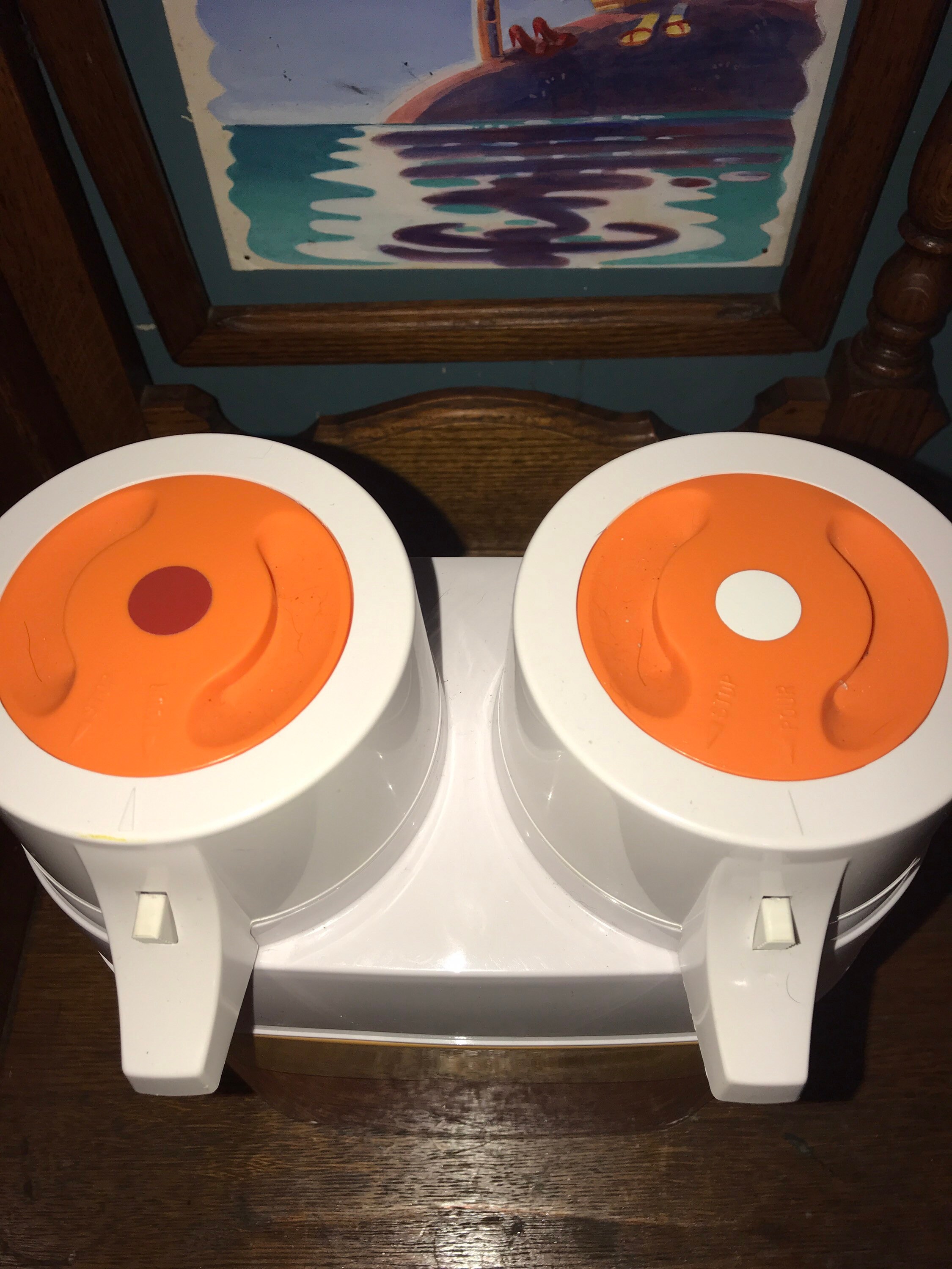 Vintage Peacock Twin Airpot Thermos. Retro Double Pump Thermos. Yellow