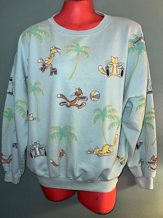 Vintage 1980’s Crazy Cat Sweatshirt. Cat Shirt. Sp