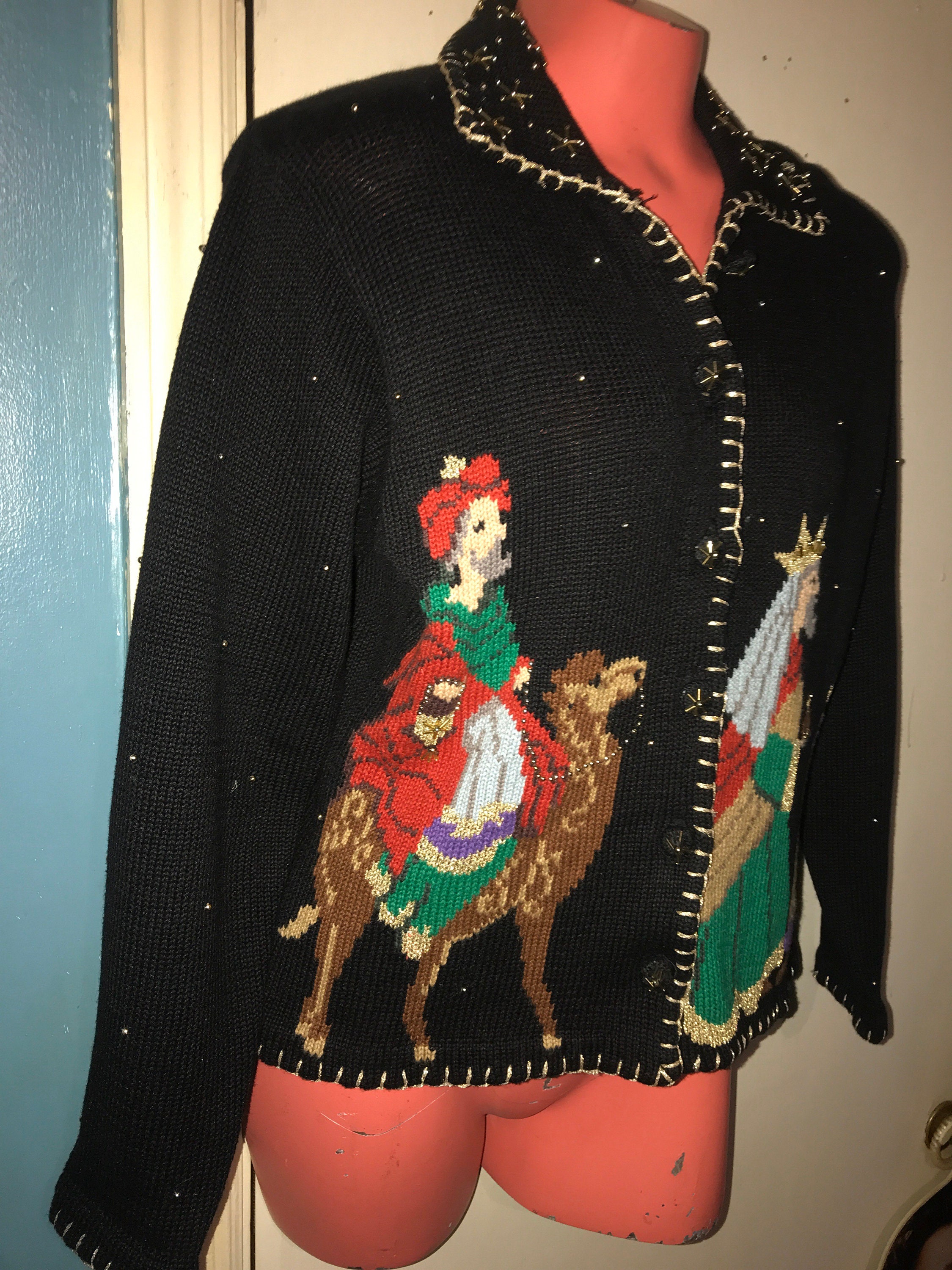 Ugly Christmas Sweater. Vintage Ugly Three Kings Christmas Sweater. Christmas Star Sweater. Ugly 