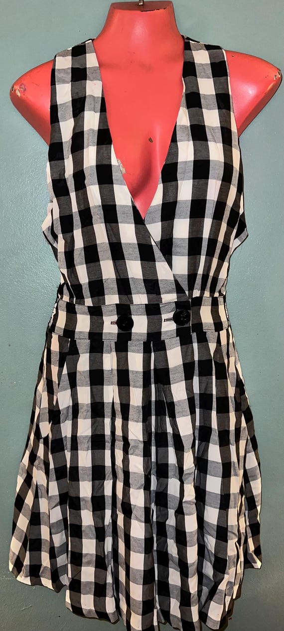 Vintage 90s One Piece Shorts Outfit. Black and White Check Shorts Romper.