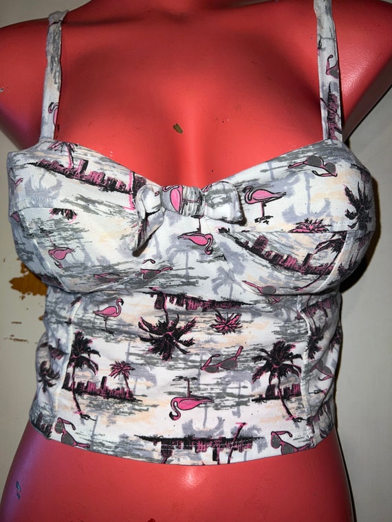 Vintage 90’s Tropical Crop Top. Flamingo and Palm… - image 1