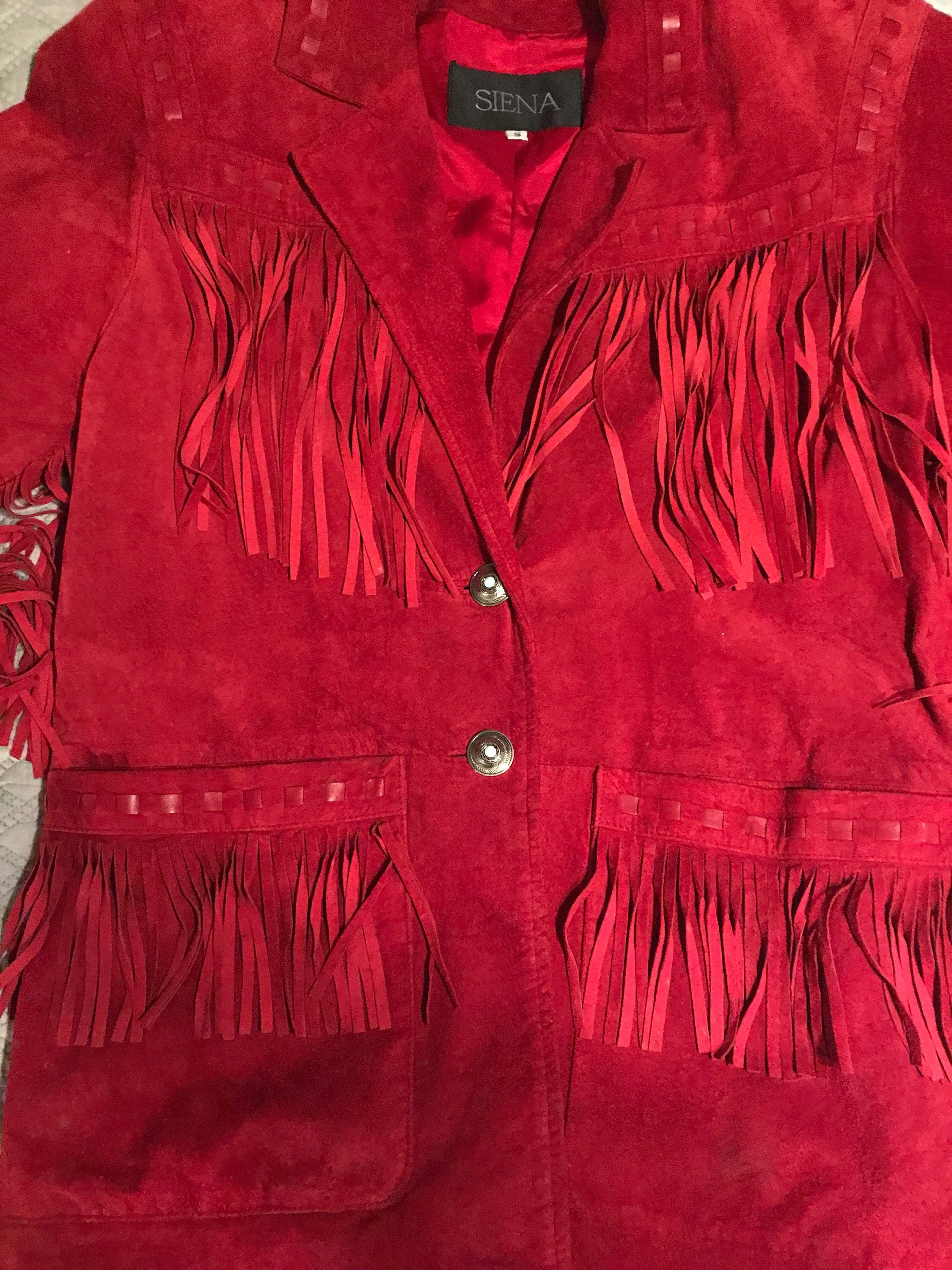 Vintage Red Leather Jacket with Fringe. Suede Jacket with Fringe