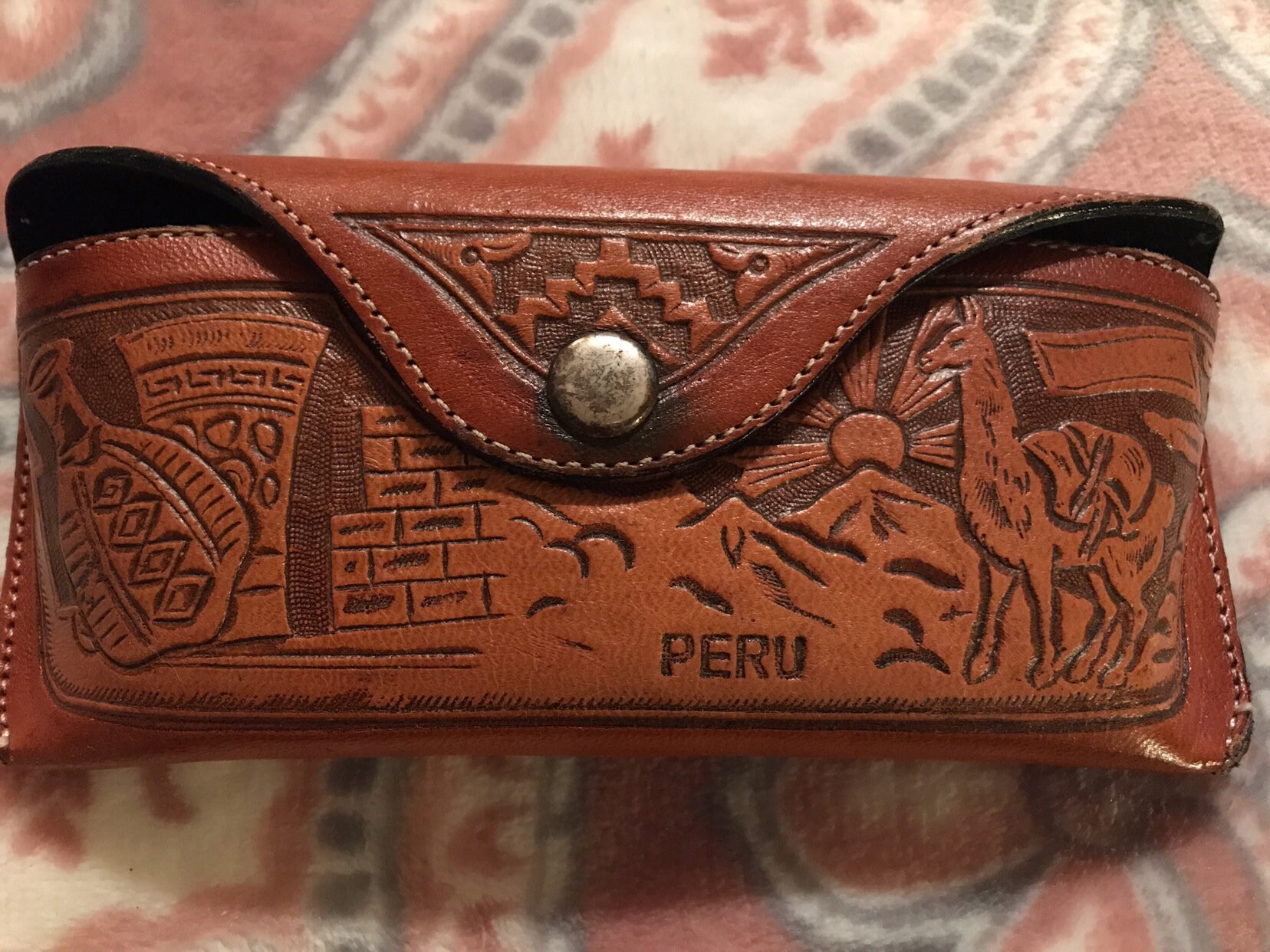 Vintage Tooled Leather Eyeglass Holder. Peruvian Hand Tooled Eyeglass