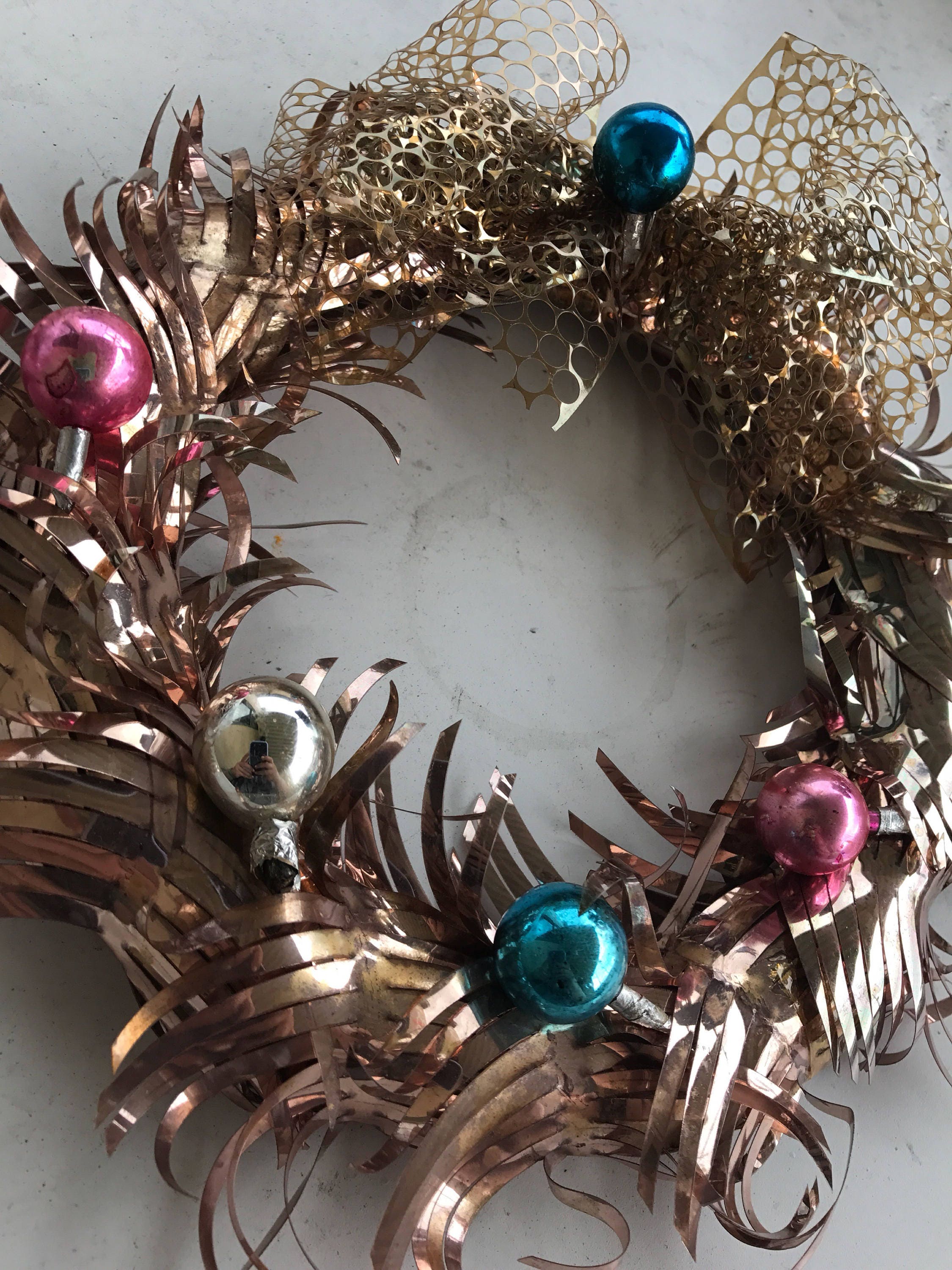 Vintage 1950’s Aluminum Foil Christmas Wreath.