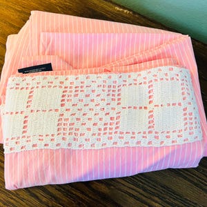 Vintage Ralph Lauren Pink Striped King Size Bedsheet. Blue RLL Label, Made In Italy