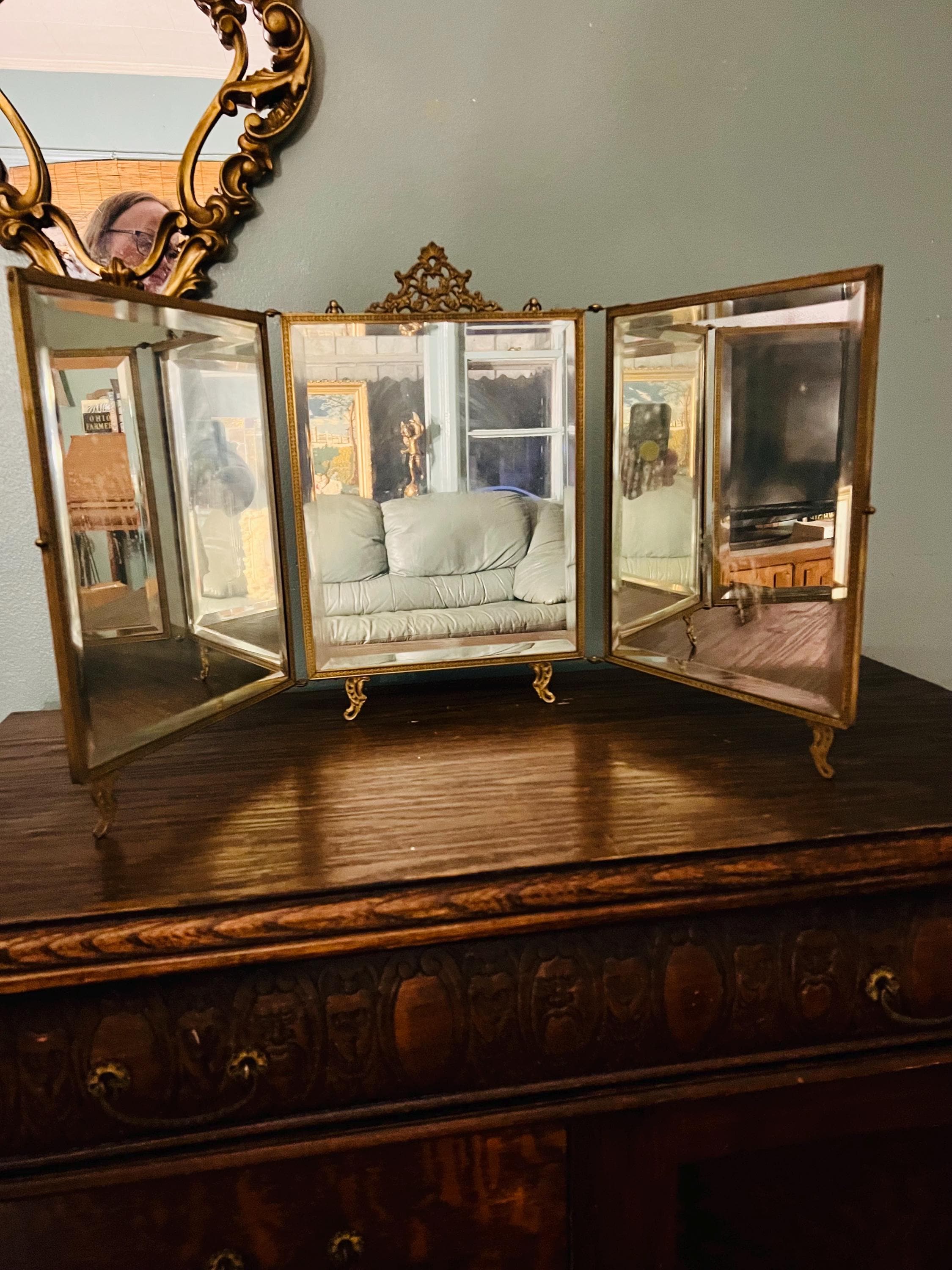 Antique Victorian Tri Fold Mirror With Celluloid Panel - Etsy