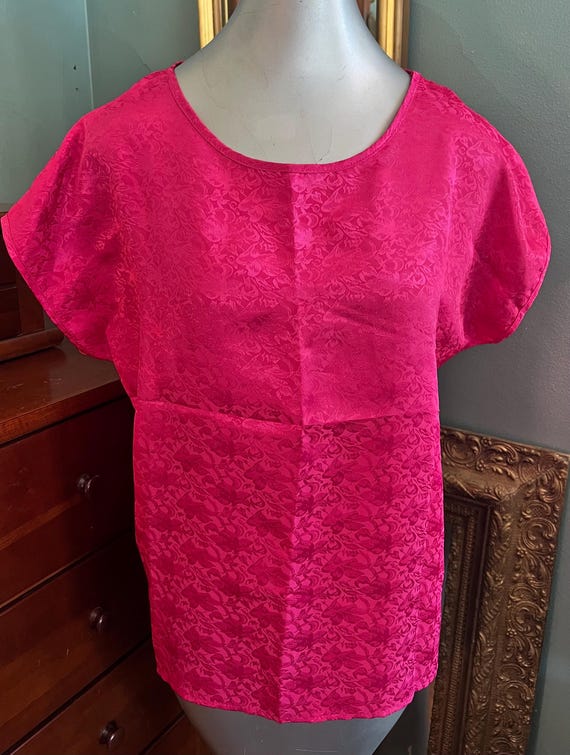 Vintage 80's Bright Pink Floral Satin Shirt