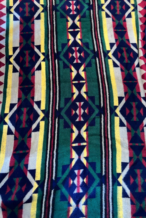 Vintage 1980’s Southwestern Fleece Blanket, Campfire Blanket